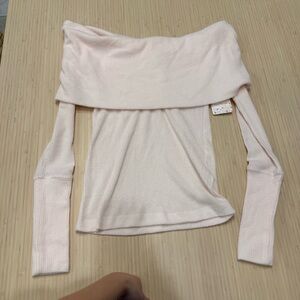 Free People Shell Pink soft off the shoulder ribbed long sleeve sweater Knit top